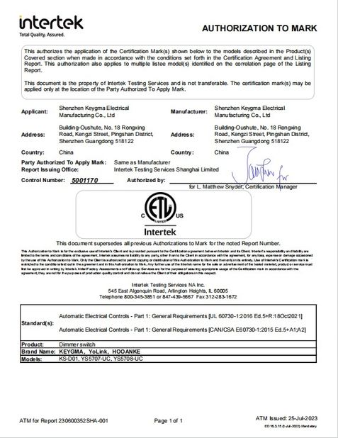 China Shenzhen Keygma Electrical Manufacturing Co.,Ltd Certificações