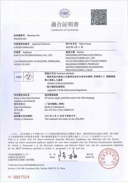 China Shenzhen Keygma Electrical Manufacturing Co.,Ltd Certificações