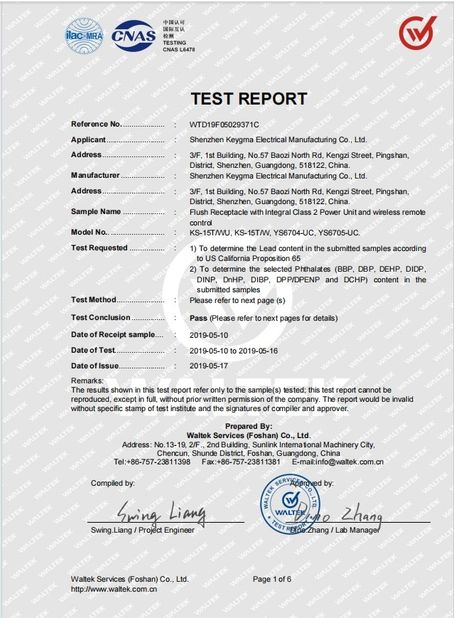 China Shenzhen Keygma Electrical Manufacturing Co.,Ltd Certificações